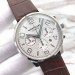 Swiss Replica Montblanc TimeWalker Watch White Chronograph Dial Brown Leather